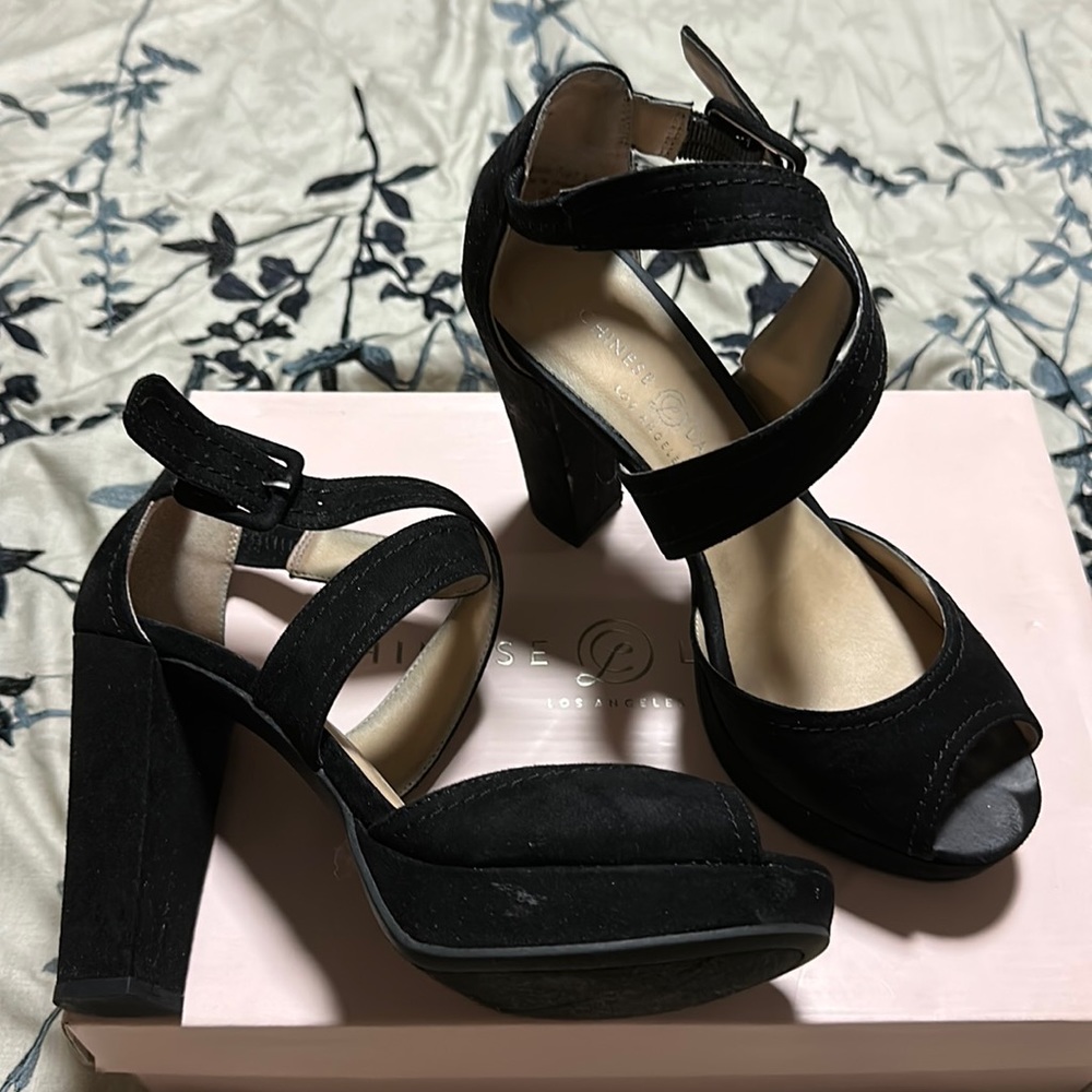 Strappy Black Suede heels size 7
